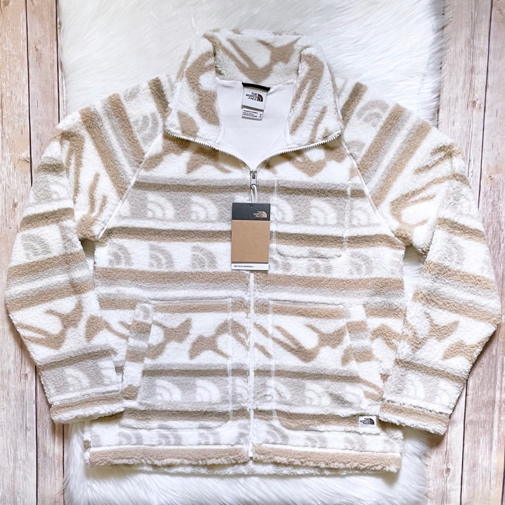 The North Face Cream & White Patterned Fleece Jacket